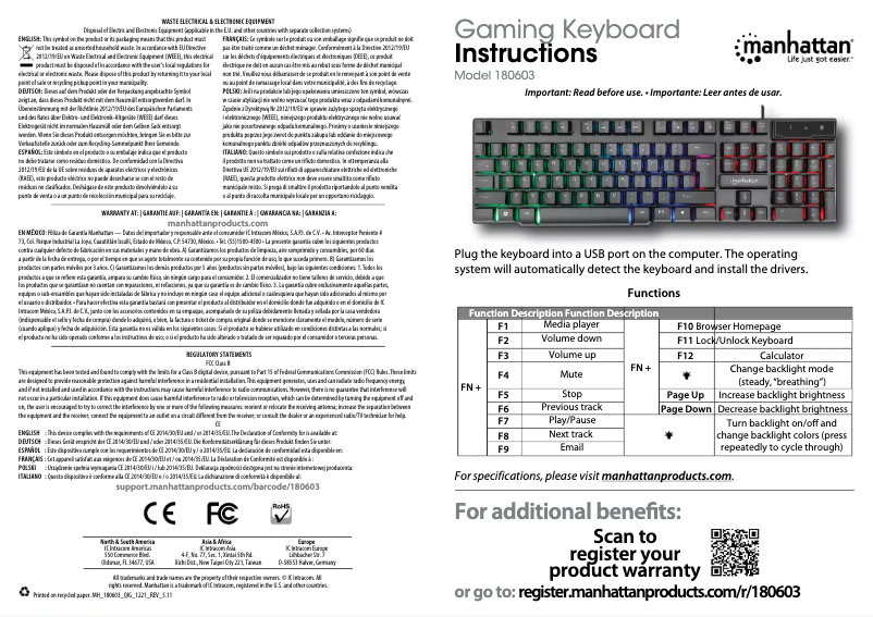 Page 1 de la notice Manuel utilisateur Manhattan 180603