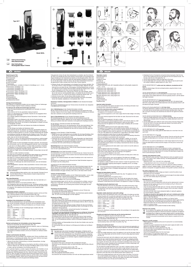 Page 1 de la notice Manuel utilisateur Wahl 9854L