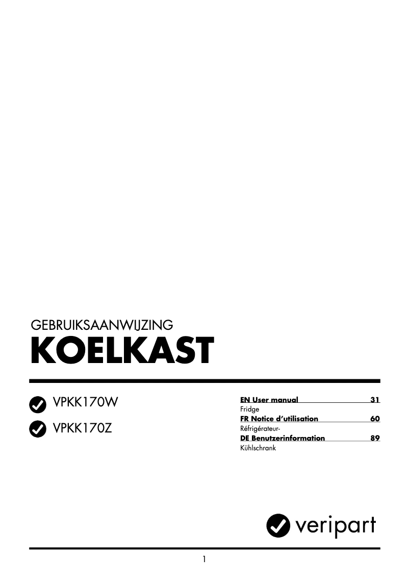 First page image of the manual for VPKK170Z