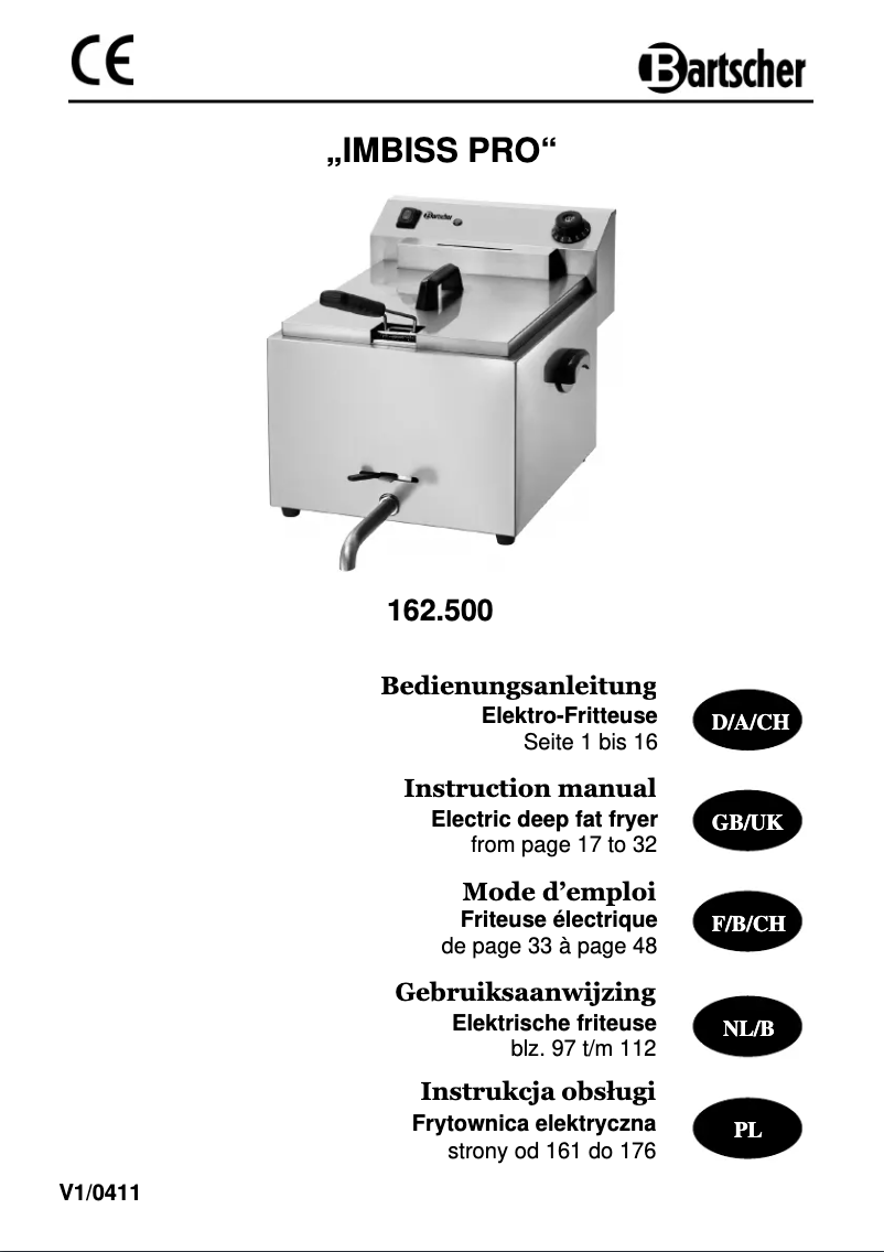 Page 1 de la notice Manuel utilisateur Bartscher Imbiss Pro 162500