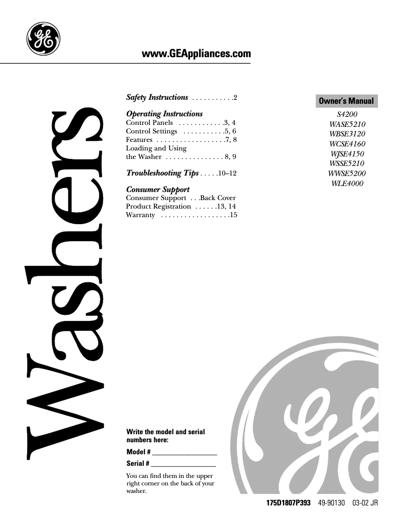 Image de la première page du manuel de l'appareil WASE5210BWW