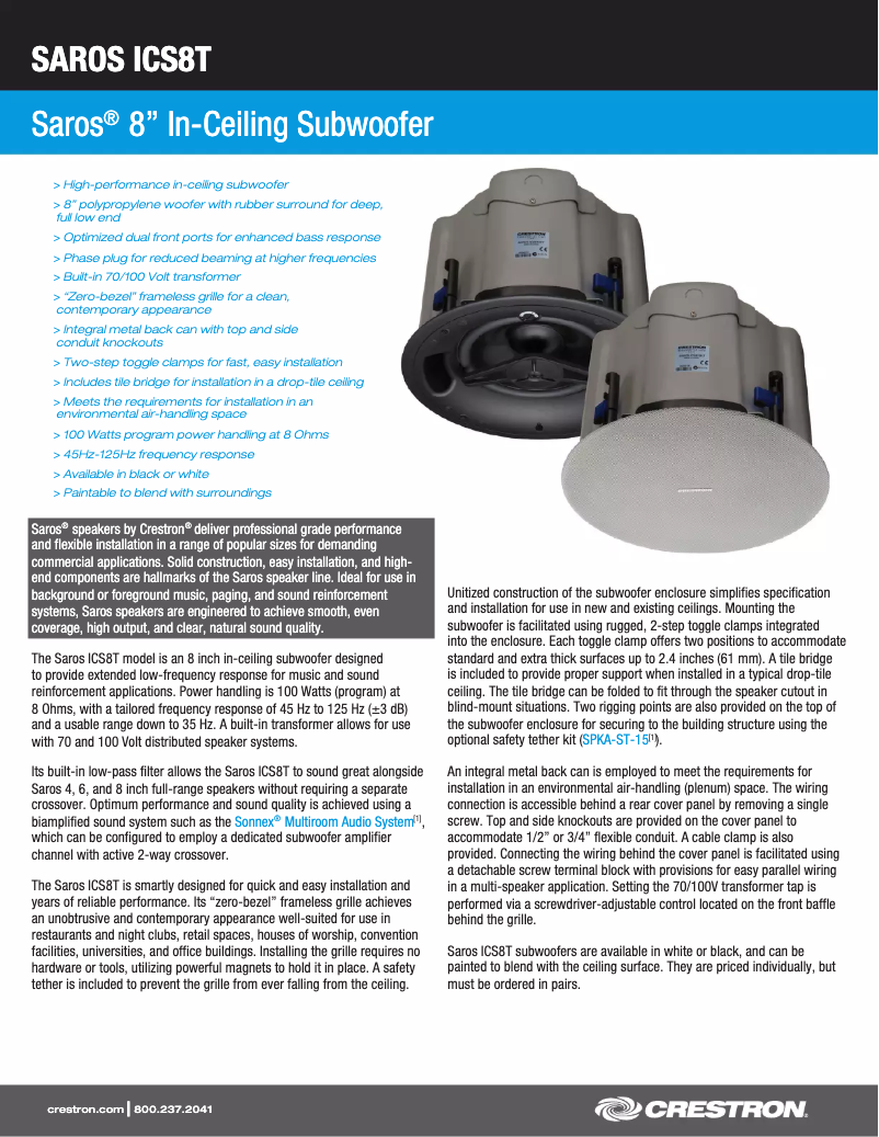 Page 1 of the manual User Manual Crestron SAROS ICS8T-B-T-EACH
