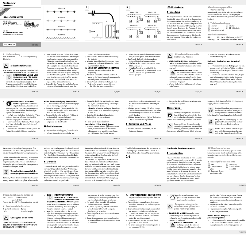 Page 1 de la notice Manuel utilisateur Melinera IAN 289952