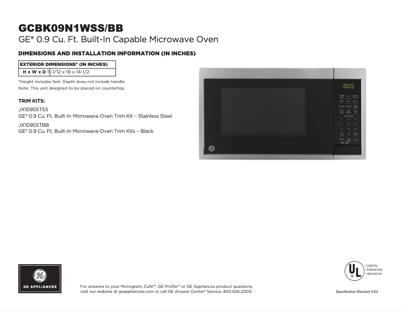 Page n°1 - Fiche technique GE GCBK09N1WSS