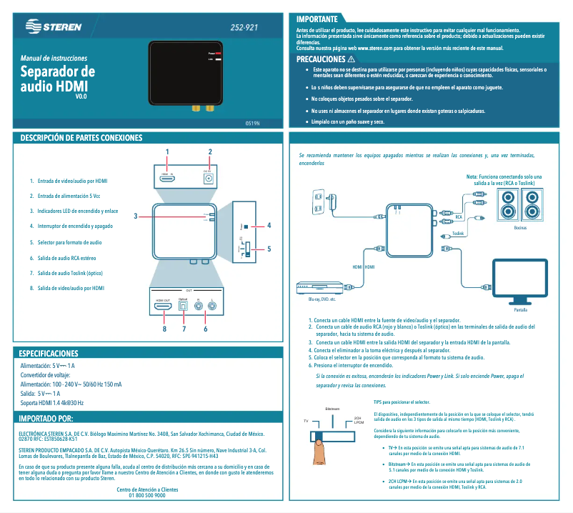 Page 1 de la notice Manuel utilisateur Steren 252-921