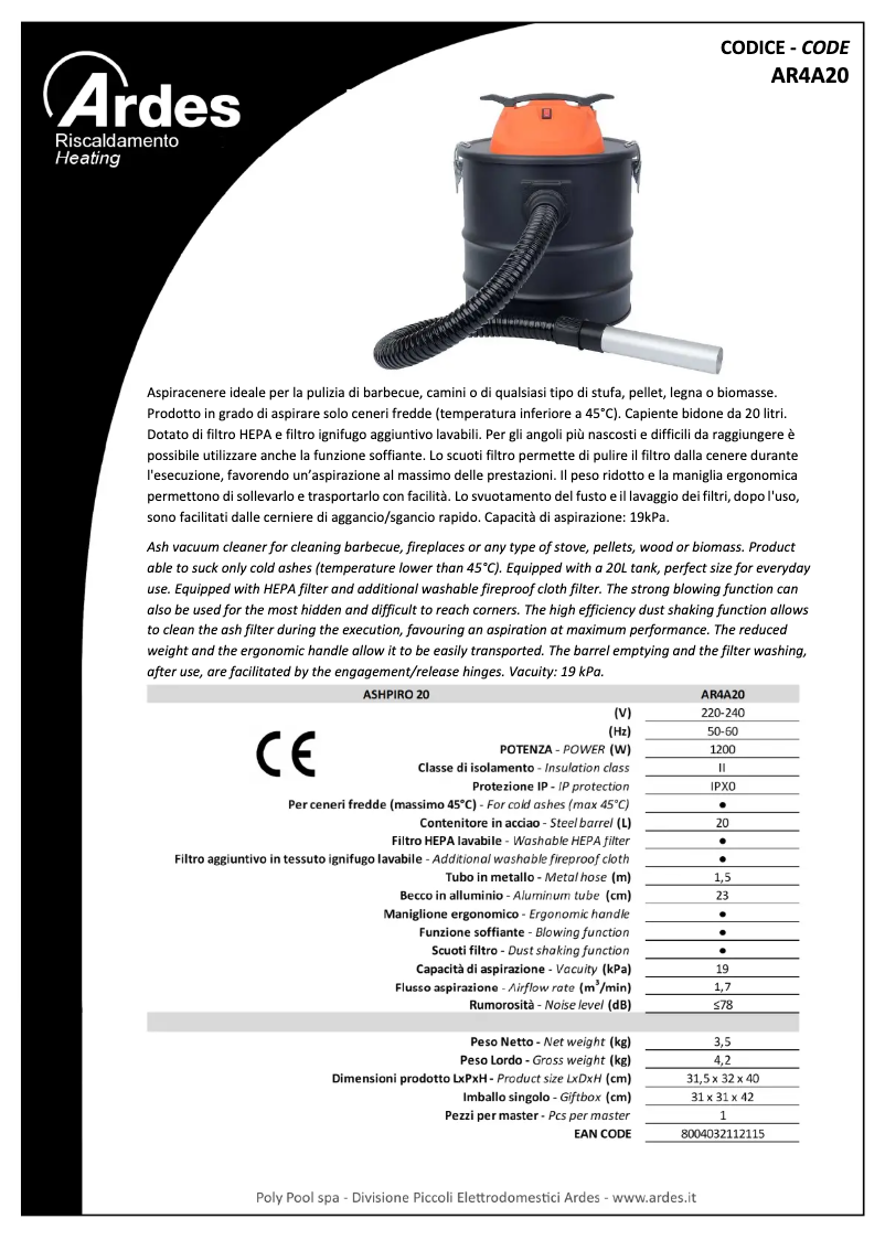 Página 1 del manual Ficha técnica Ardes AR4A20