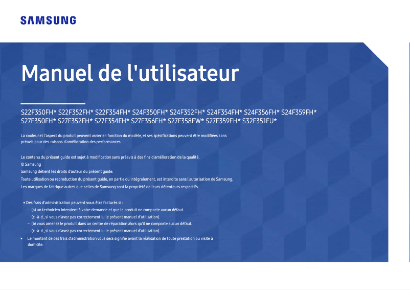 Page 1 de la notice Manuel utilisateur Samsung S24F350FHM