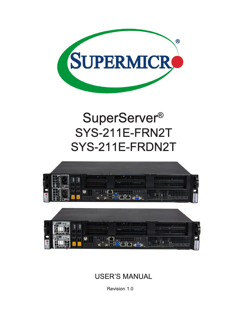 Page 1 de la notice Manuel utilisateur Supermicro SuperServer SYS-211E-FRDN2T