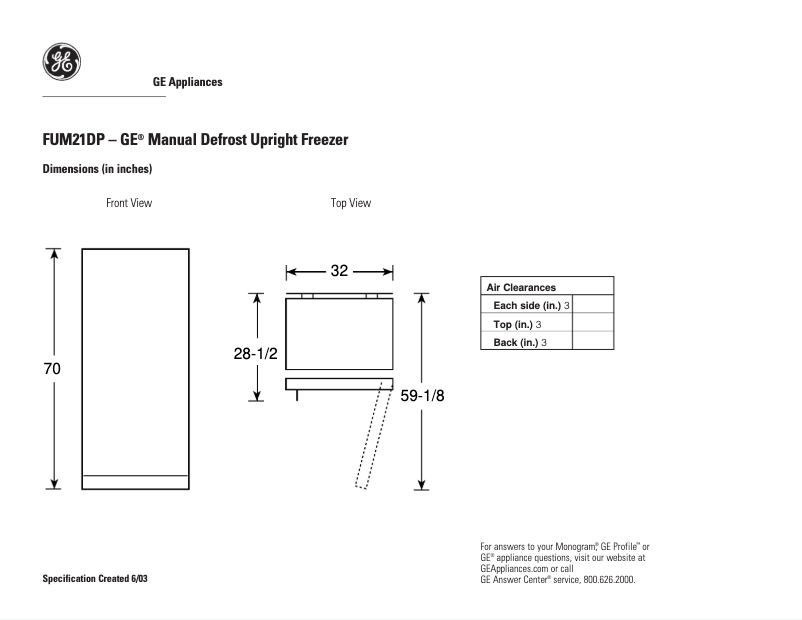 Page n°1 - Fiche technique GE FUM21DPRWH