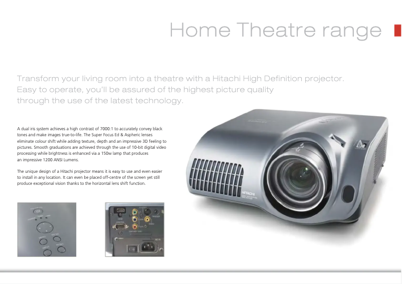 Page 1 de la notice Fiche technique Hitachi PJ-TX200