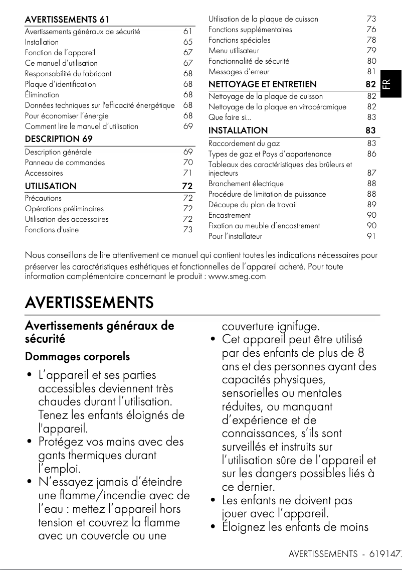 Page 1 de la notice Informations de garantie Smeg PM6643R