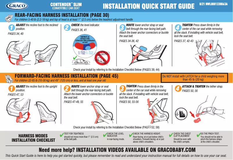Page 1 de la notice Guide de démarrage rapide Graco Contender Slim