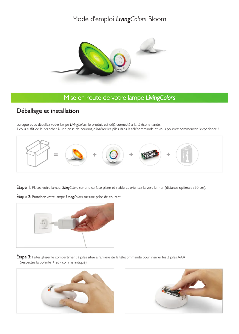 Page 1 de la notice Manuel utilisateur Philips LivingColors Bloom 7099760PH
