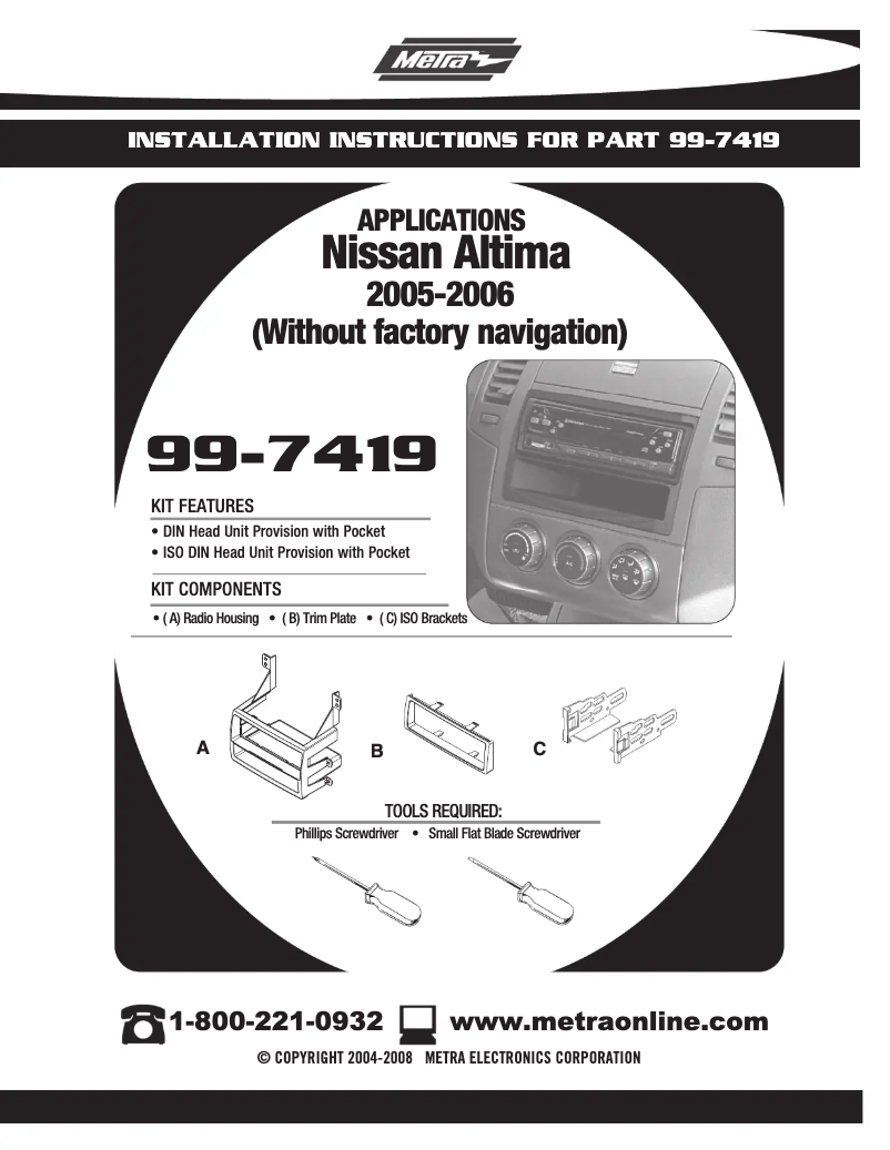 Page 1 de la notice Manuel utilisateur Metra 99-7419
