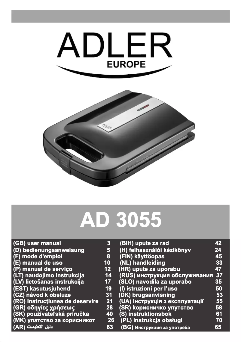 Page 1 de la notice Manuel utilisateur Adler AD 3055