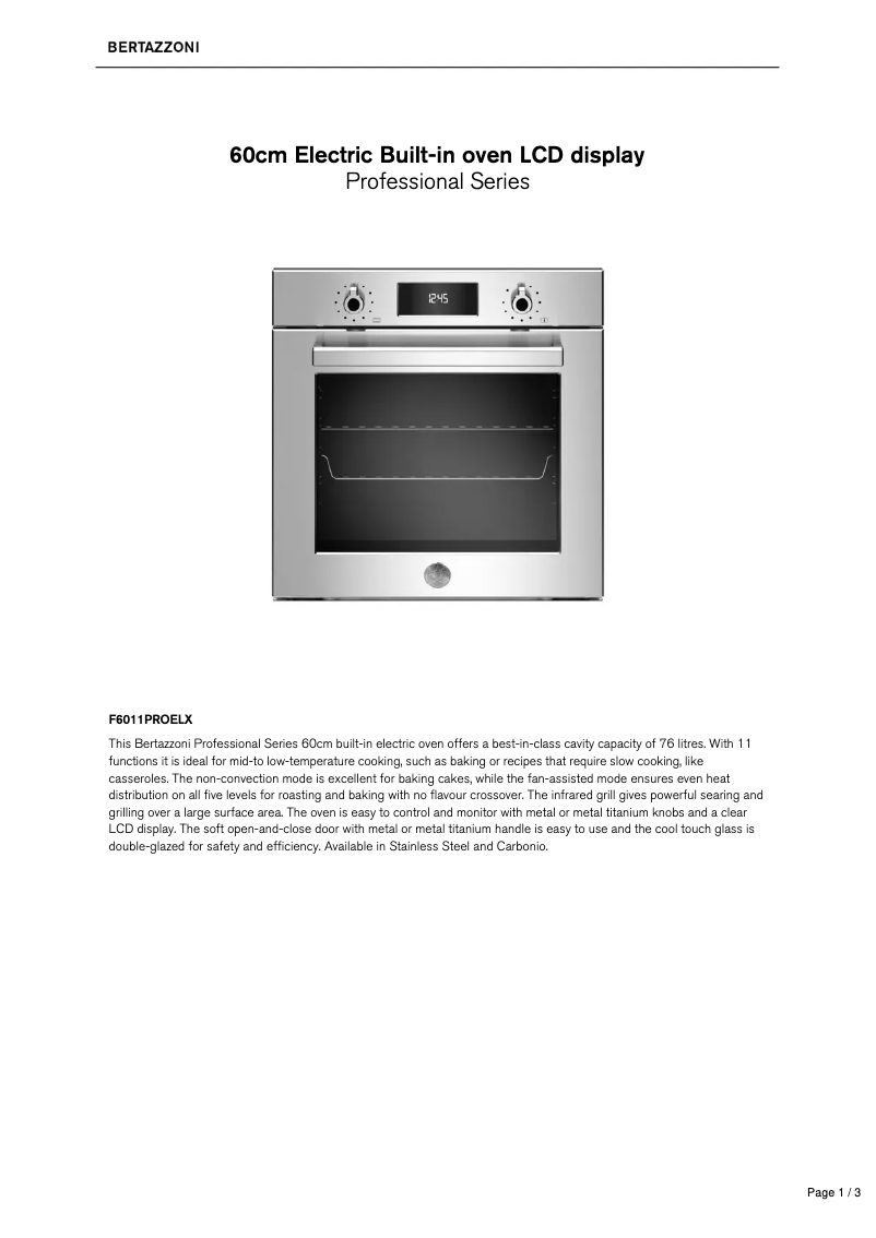 Page 1 de la notice Fiche technique Bertazzoni F6011PROELX