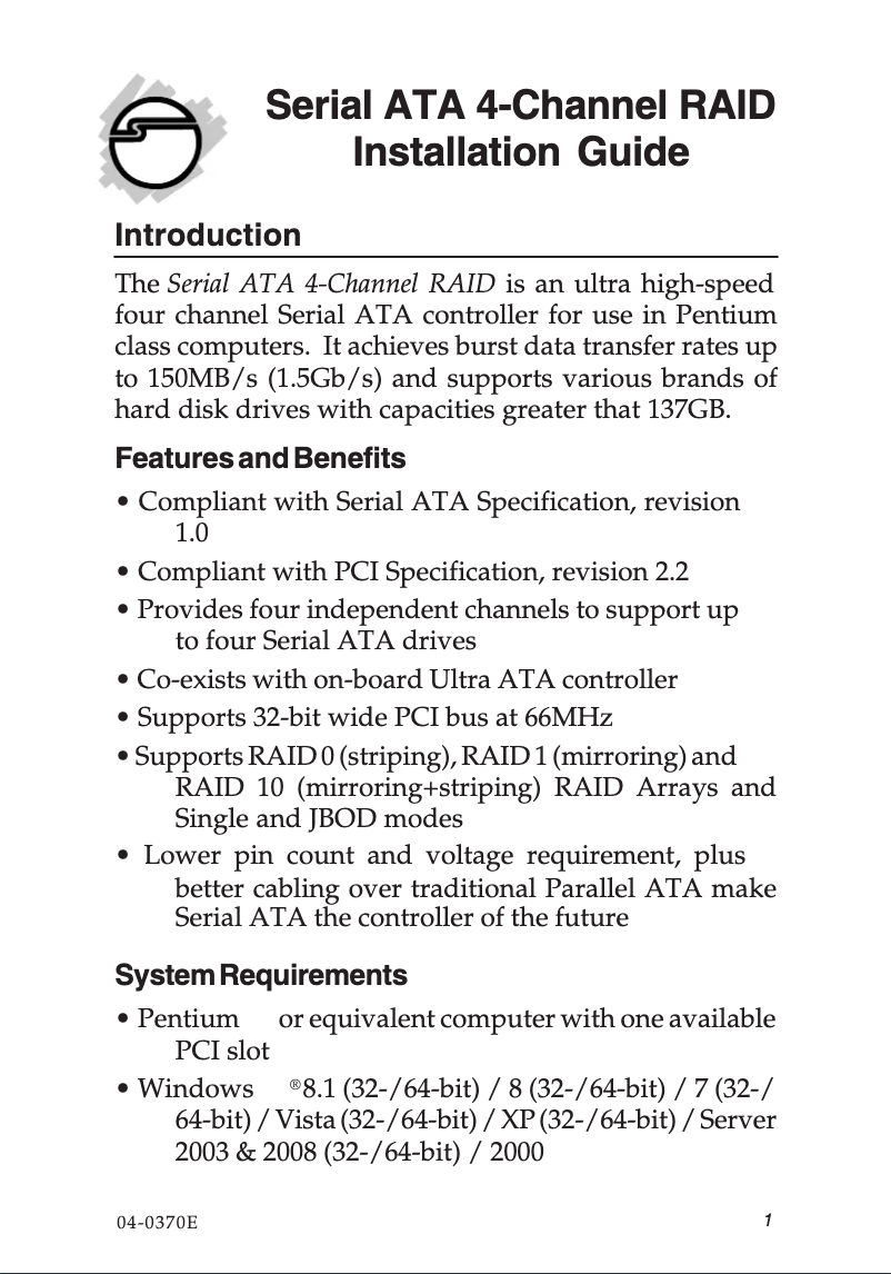 Page 1 de la notice Manuel utilisateur Siig SC-SA4R12-S2