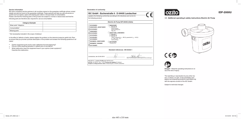 Página 1 del manual Manual de usuario Ozito IDP-2000U