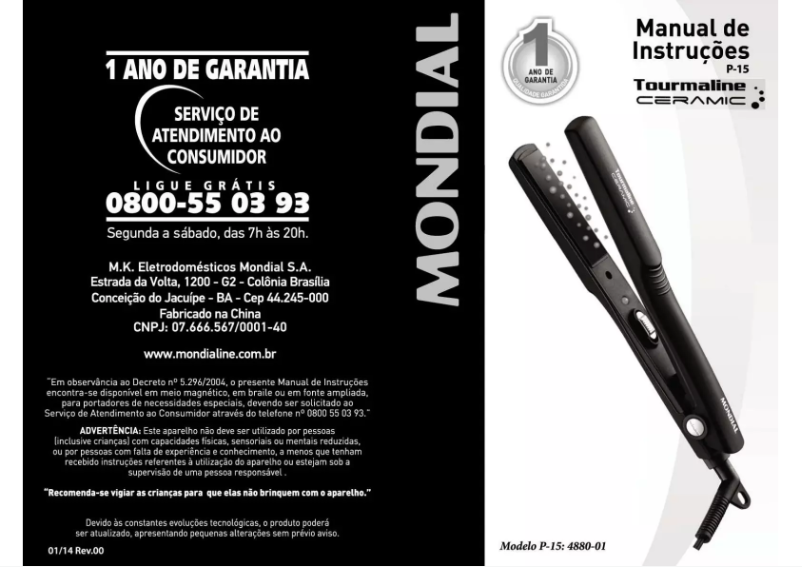 Página 1 del manual Manual de usuario Mondial Tourmaline Ceramic P-15