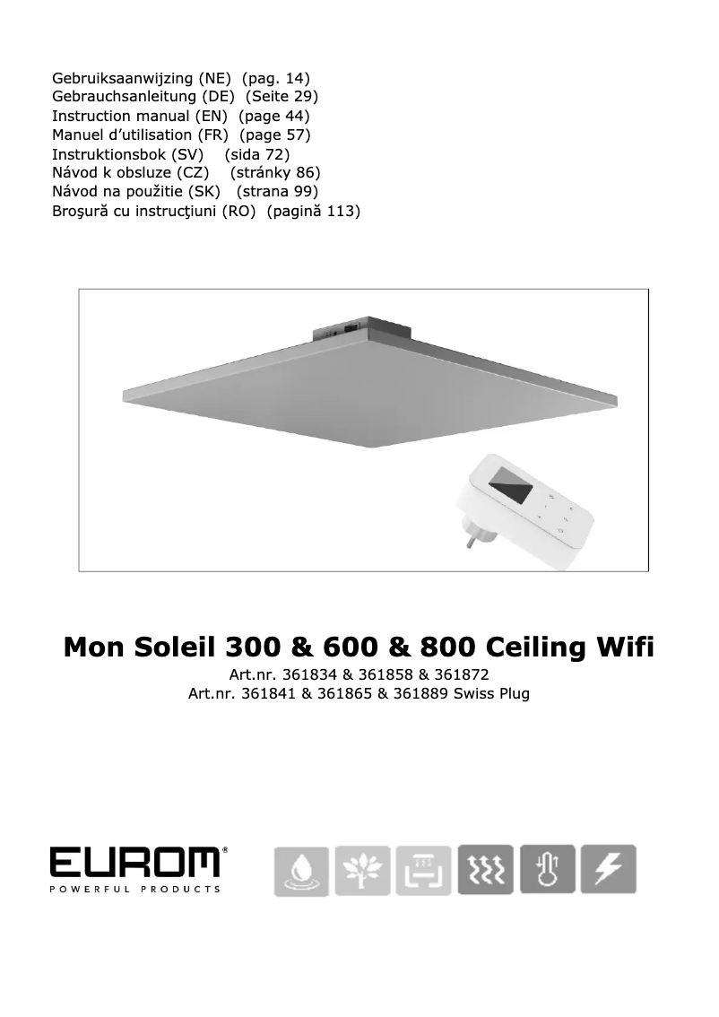 Página 1 del manual Manual de usuario Eurom Mon Soleil 800 ceiling wifi