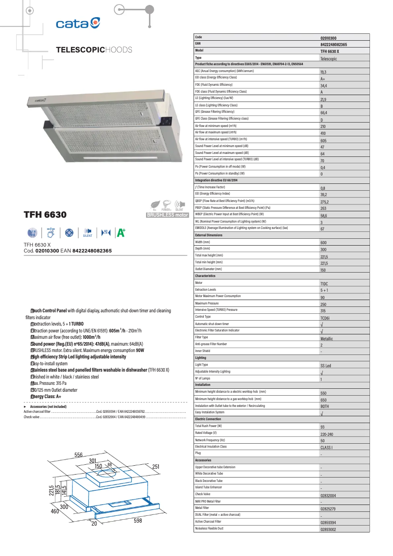 Page 1 de la notice Fiche technique CATA TFH 6630 X
