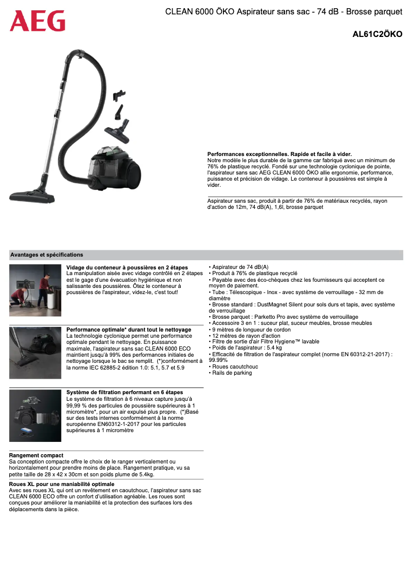 Page 1 de la notice Manuel utilisateur AEG AL61C2ÖKO