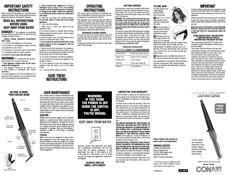 Page 1 de la notice Manuel utilisateur Conair Infiniti Pro CD228