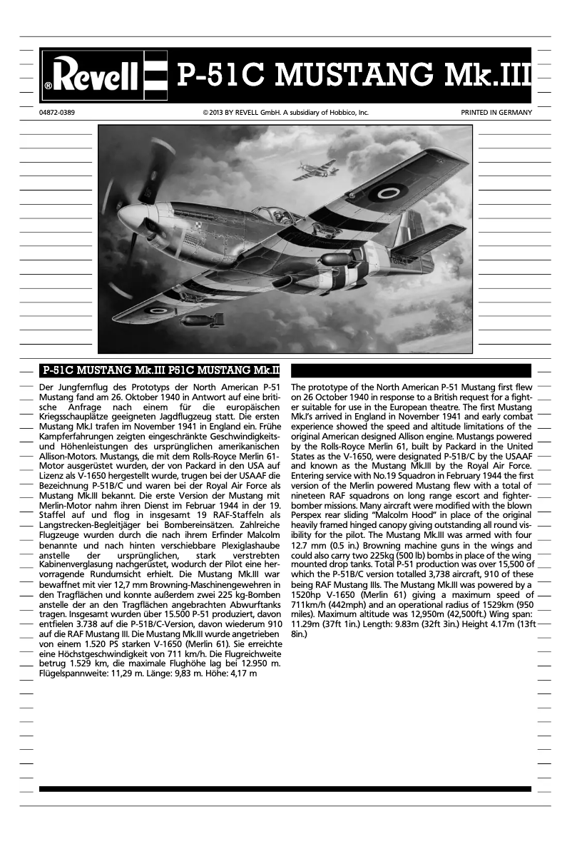 Image de la première page du manuel de l'appareil P-51C Mustang Mk.III