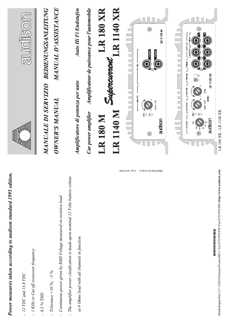 Page 1 de la notice Manuel utilisateur Audison LR 180 XR