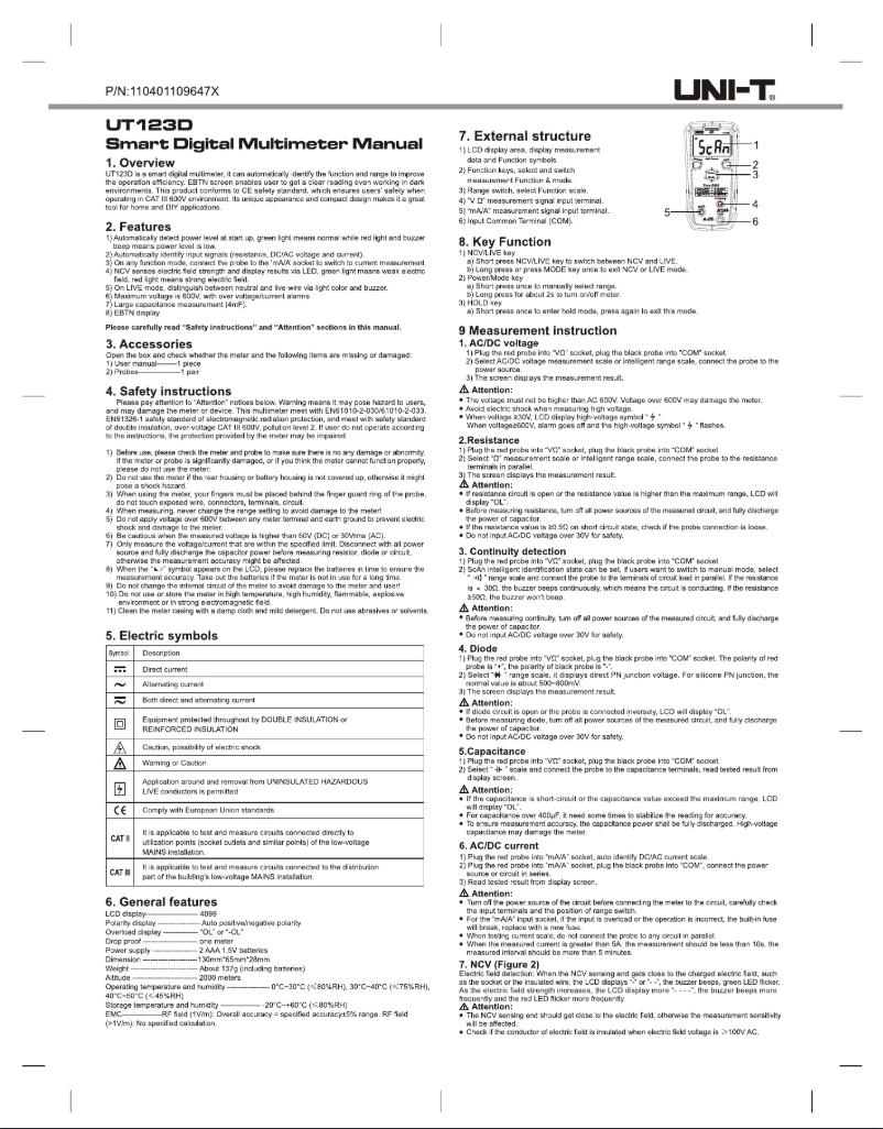 Image de la première page du manuel de l'appareil UT123D