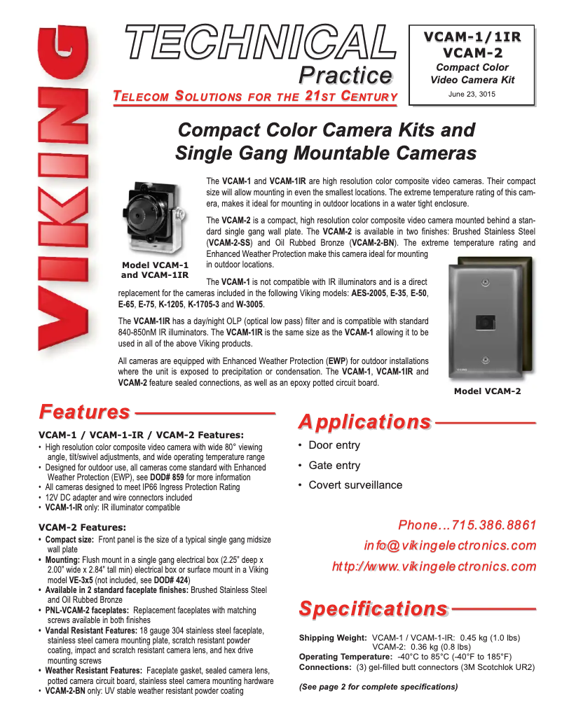 Image de la première page du manuel de l'appareil VCAM-1IR