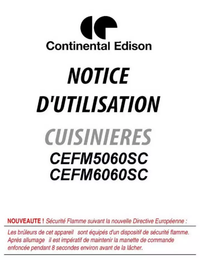 Page n°1 - Manuel utilisateur Continental Edison CEFM5060SC