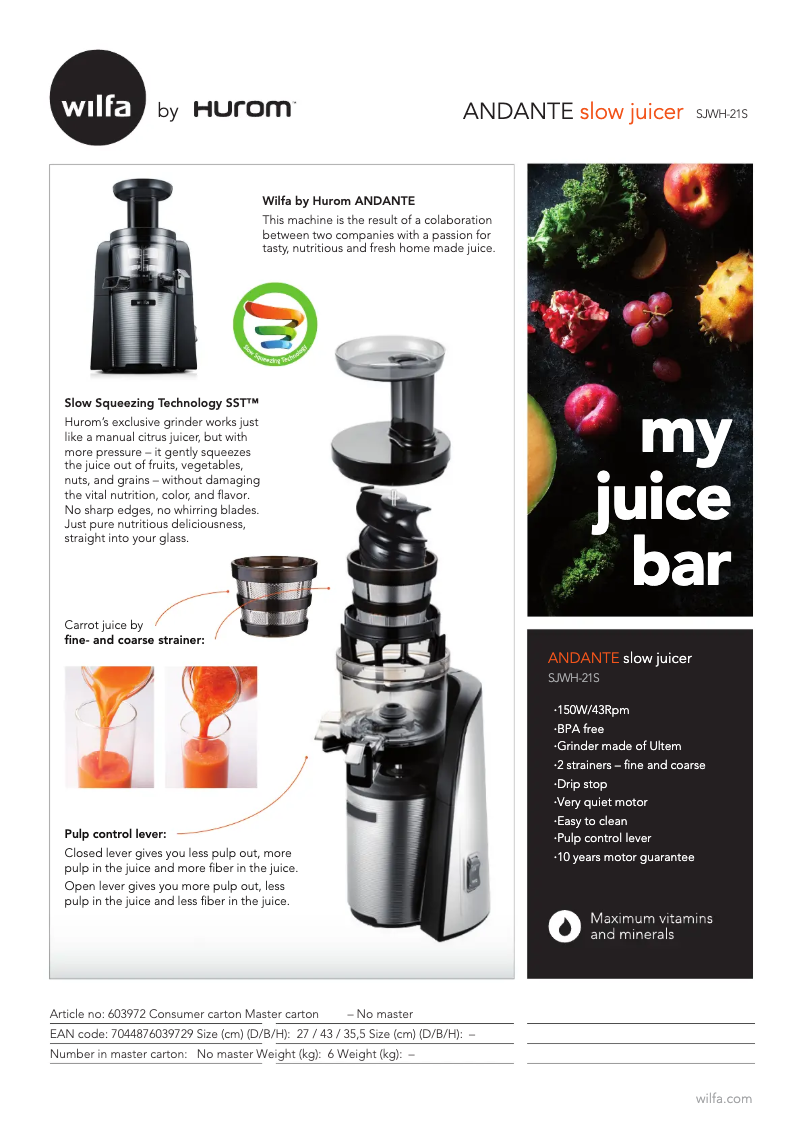 Image de la première page du manuel de l'appareil Andante SJWH-21S