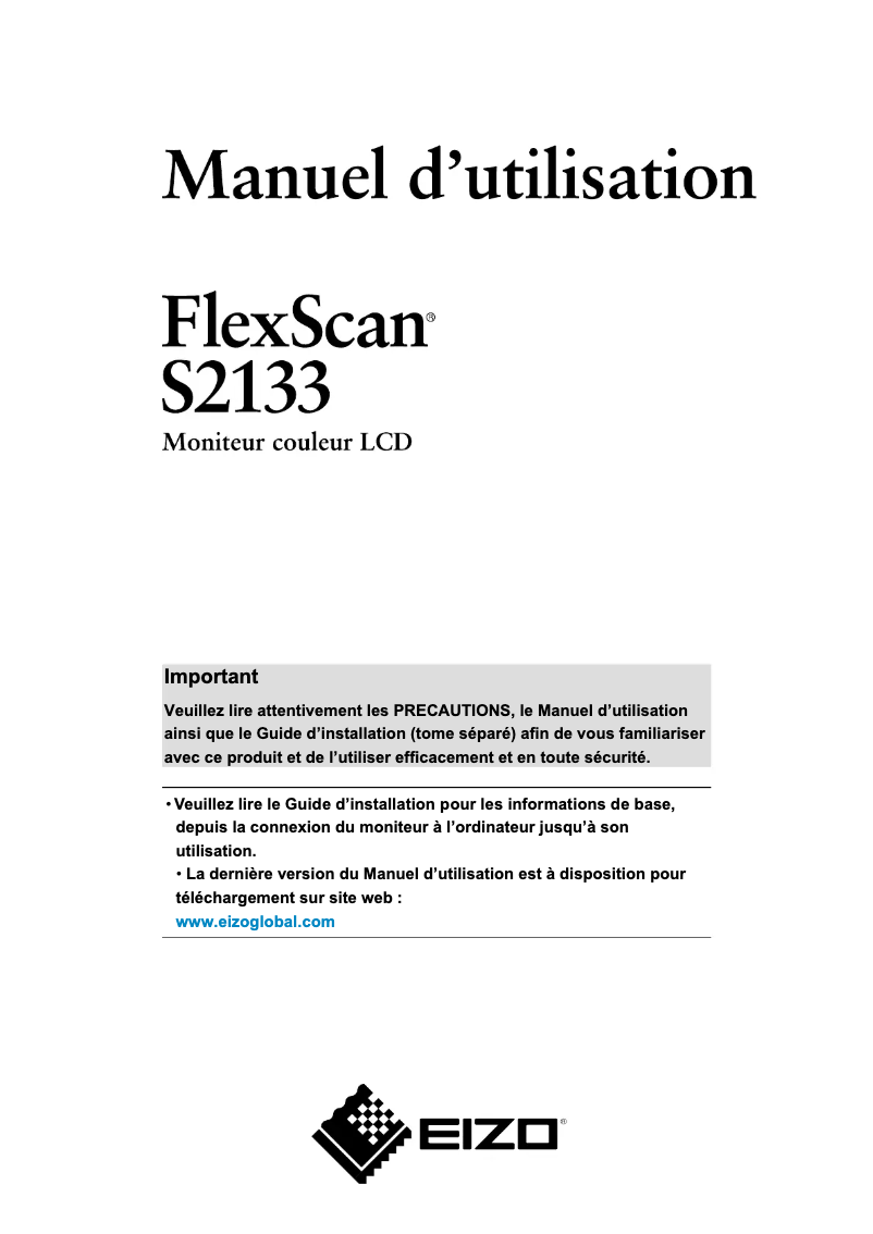 Page 1 de la notice Manuel utilisateur Eizo FlexScan S2133