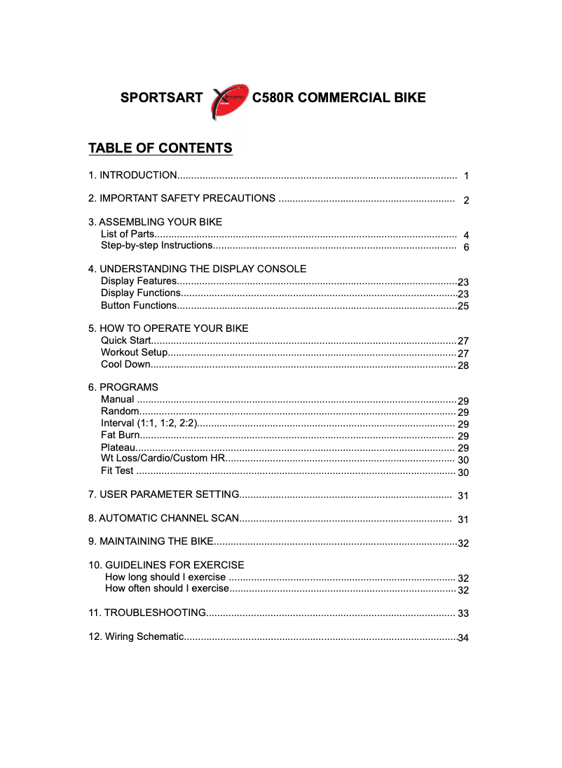 Page 1 de la notice Manuel utilisateur SportsArt C580R