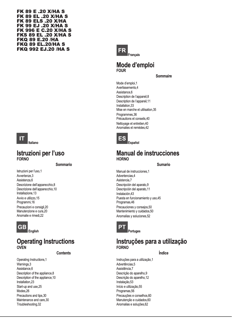 Image de la première page du manuel de l'appareil FKS 89 EL .20 X/HA S