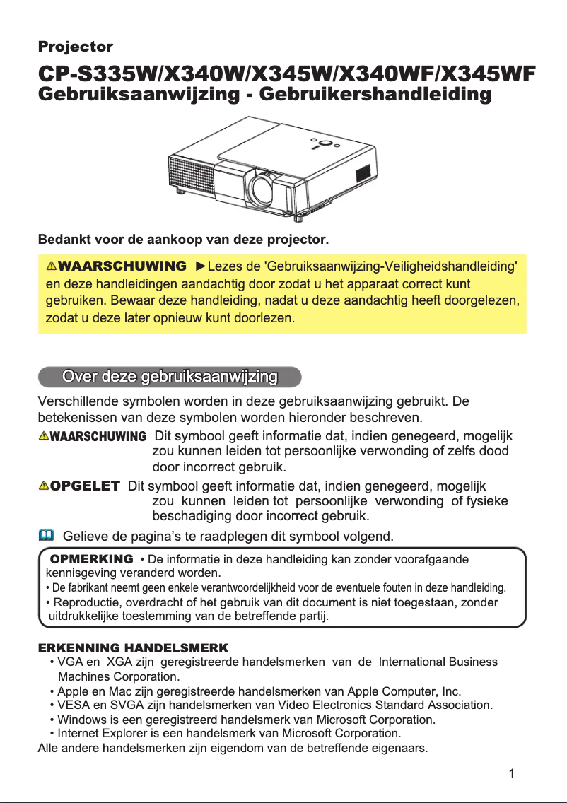 Page n°1 - Manuel utilisateur Hitachi CP-X345WF