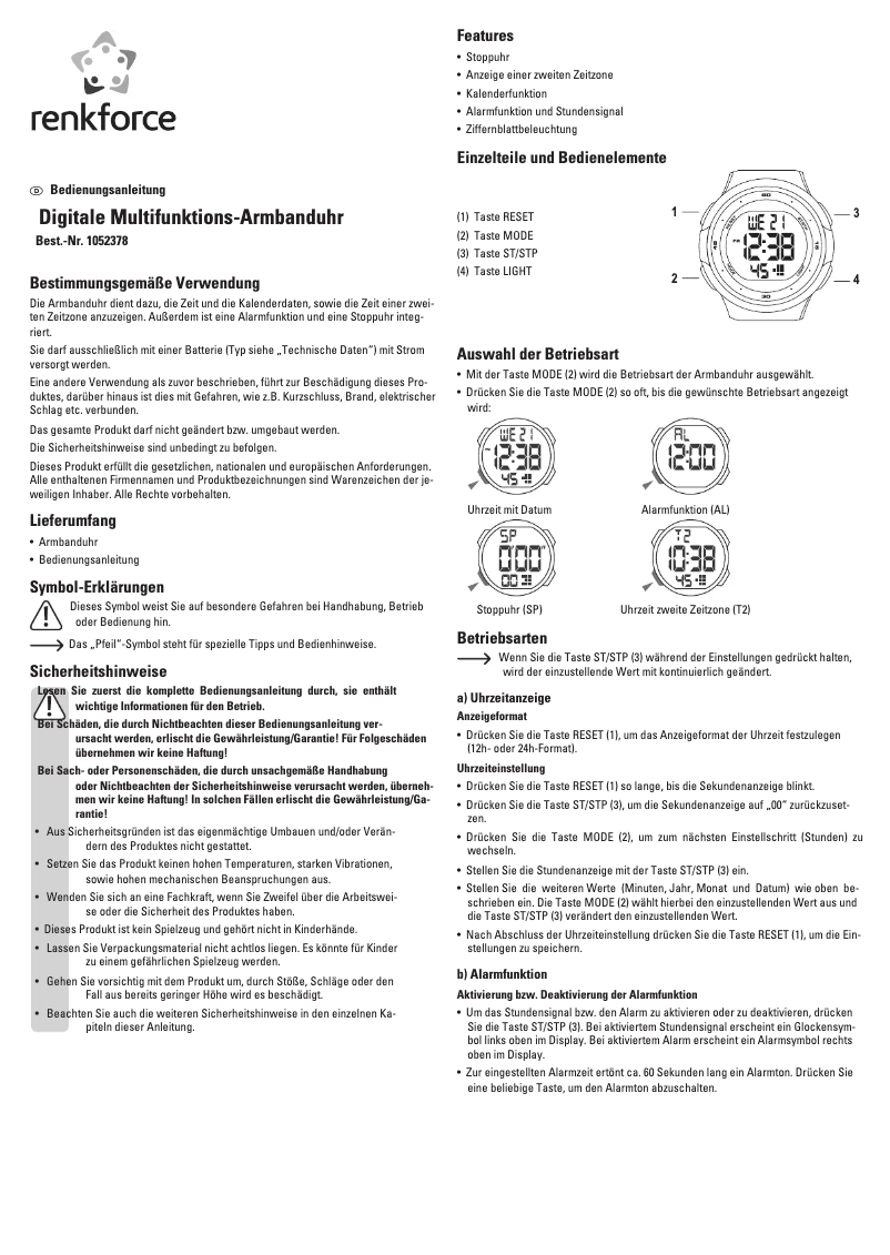 Page 1 de la notice Manuel utilisateur Renkforce 1052378