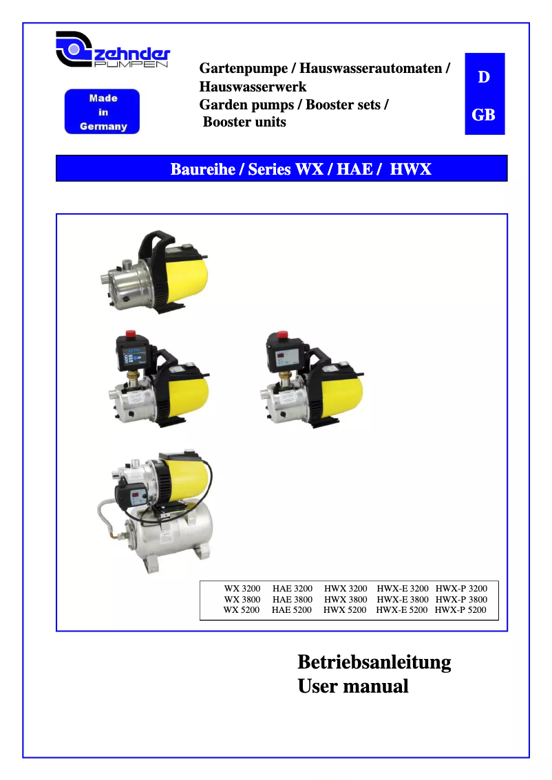 Page 1 de la notice Manuel utilisateur Zehnder Pumpen WX 3800