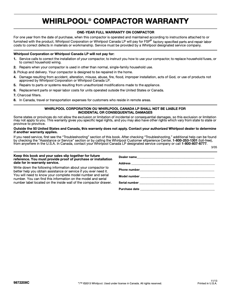 Page 1 de la notice Mode d'emploi Whirlpool GX900QPP