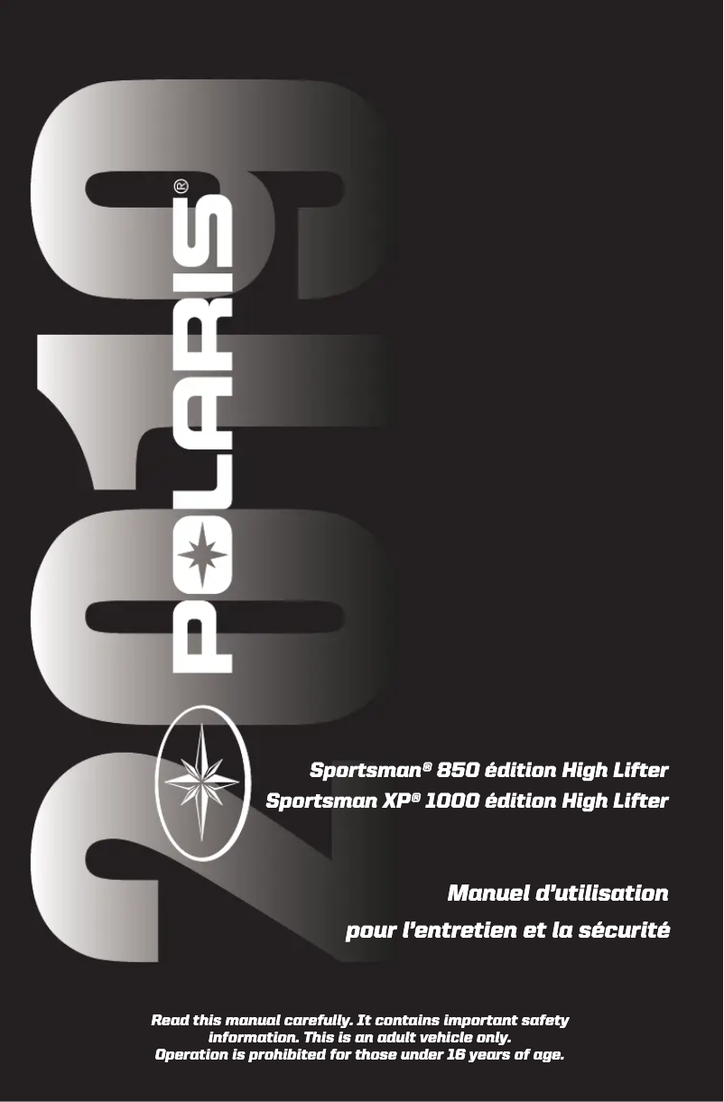 Image de la première page du manuel de l'appareil Sportsman XP 1000 High Lifter (2019)