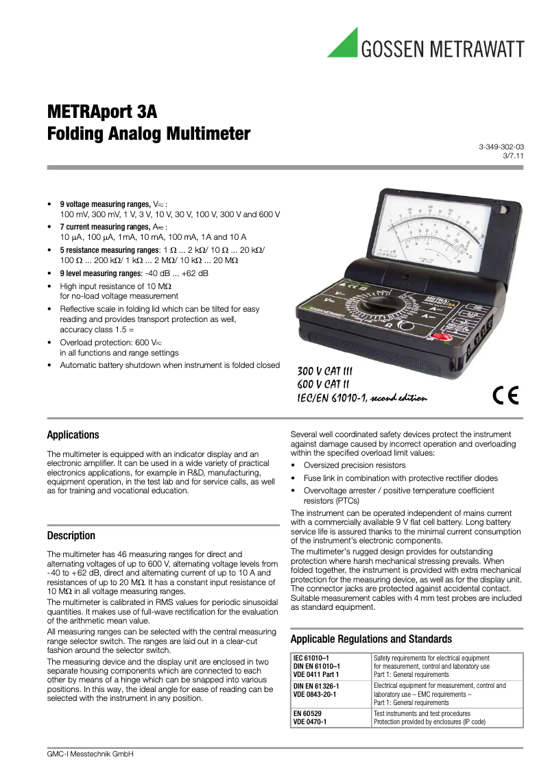 Image de la première page du manuel de l'appareil METRAport 3A
