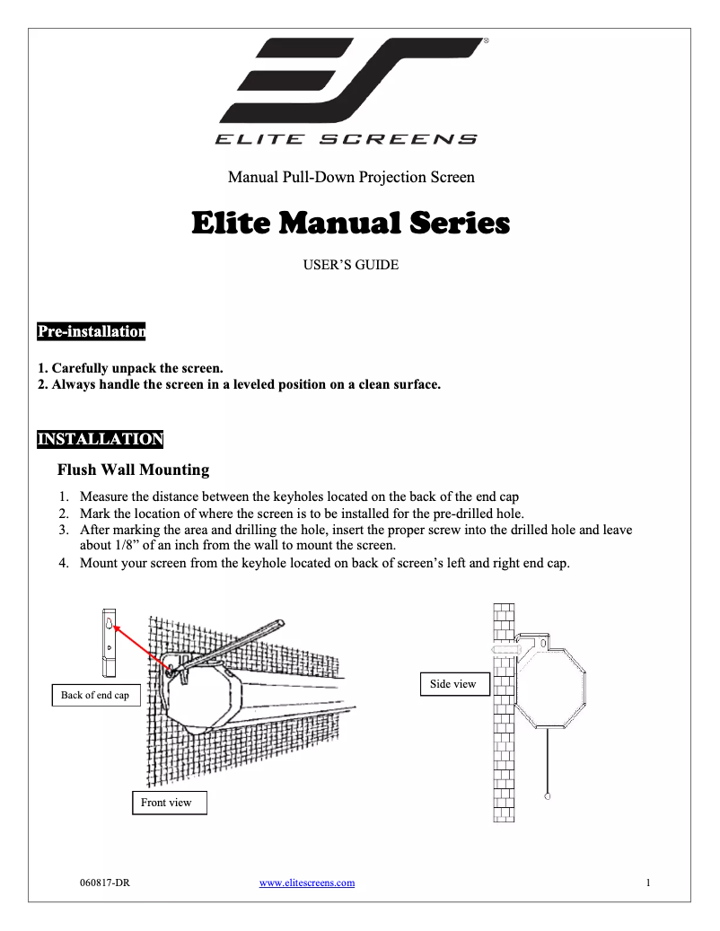 Page n°1 - Manuel utilisateur Elite Screens Manual M80UWH