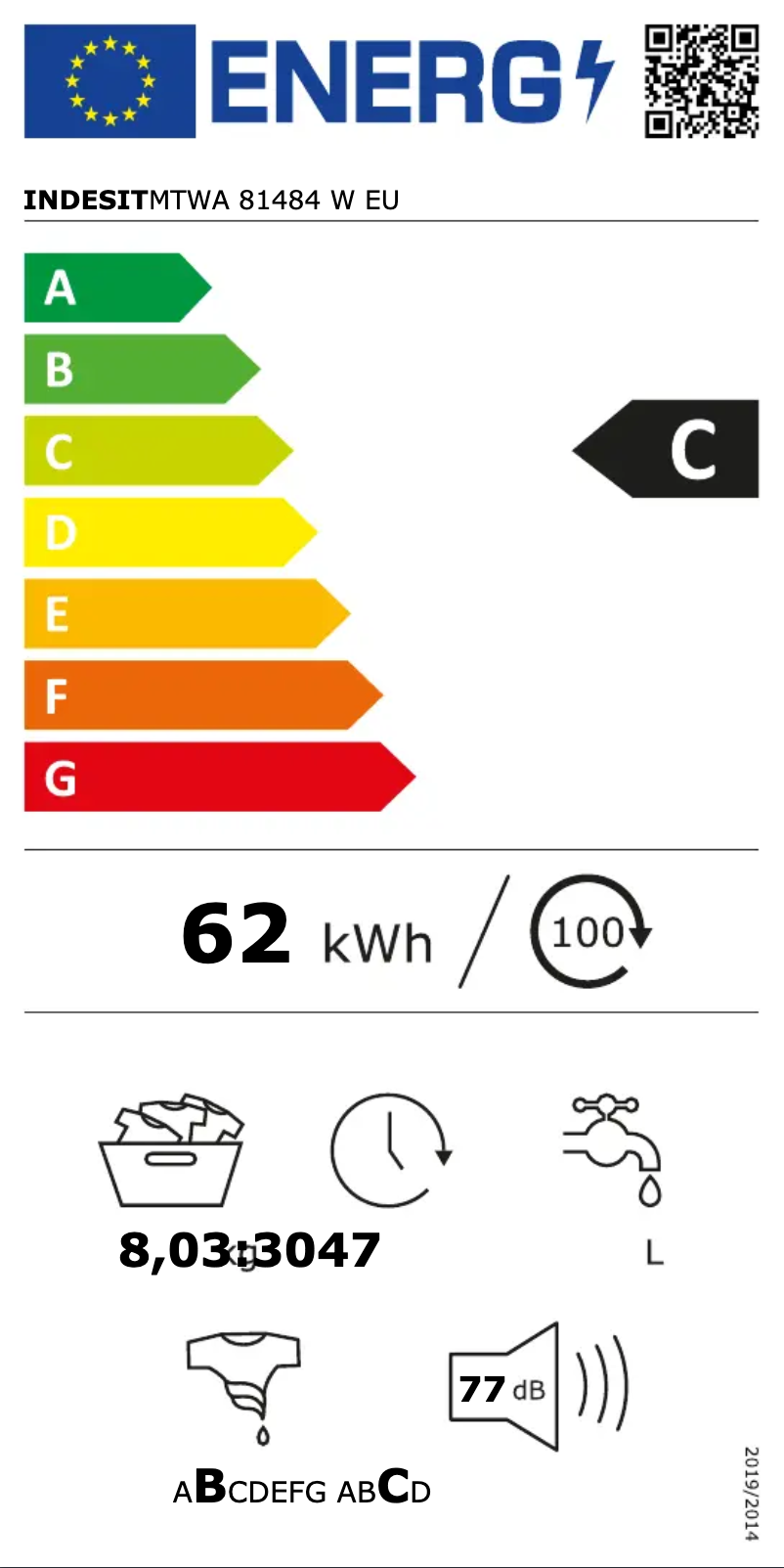 Página 1 del manual Etiqueta energética Indesit MTWA 81484 W EU