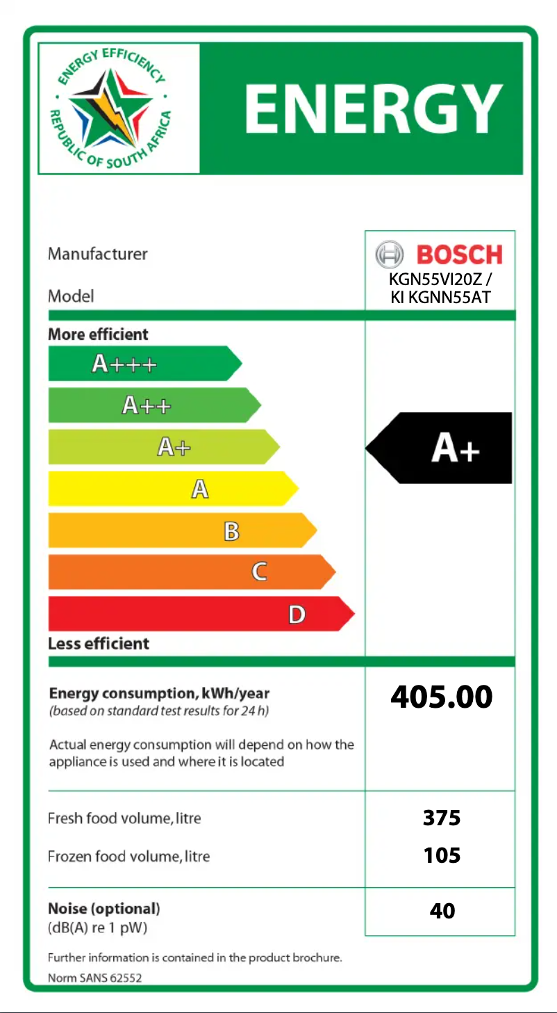 Page 1 of the manual Energy Label Bosch KGN55VI20Z