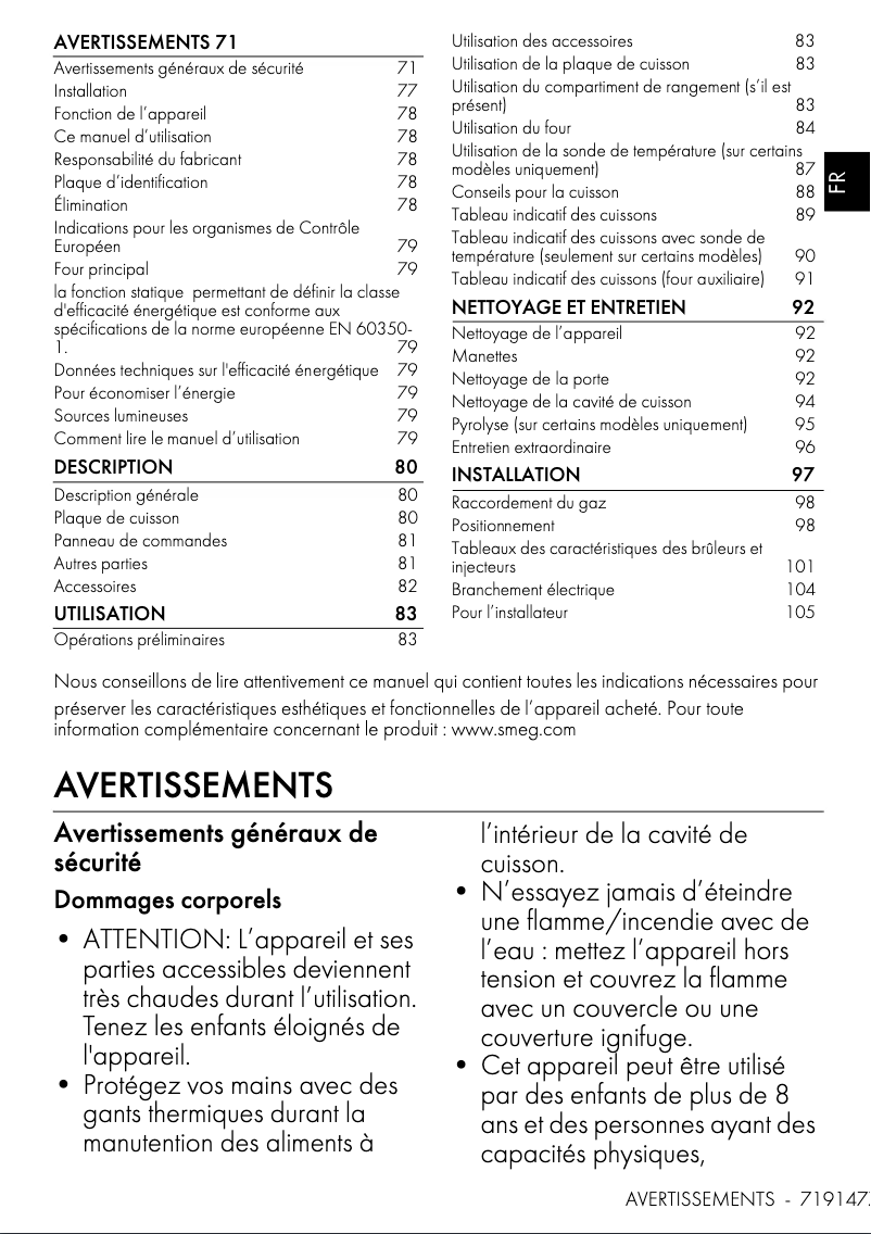 Page n°1 - Fiche technique Smeg C92GPX2
