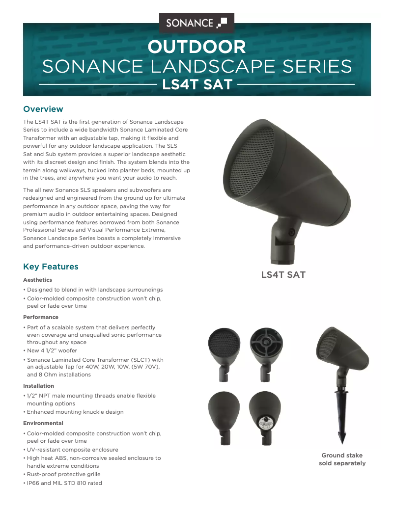 Page 1 of the manual Technical Sheet Sonance Landscape LS4T SAT