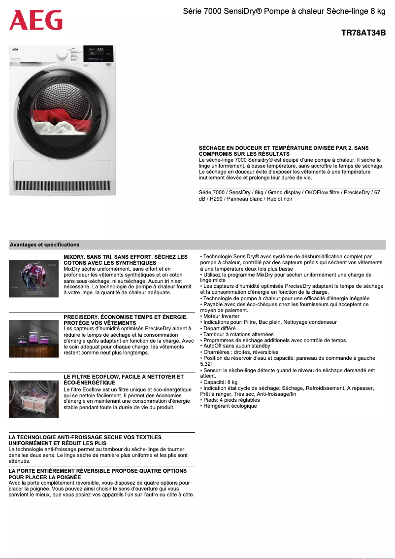 Page n°1 - Fiche technique AEG TR78AT34B