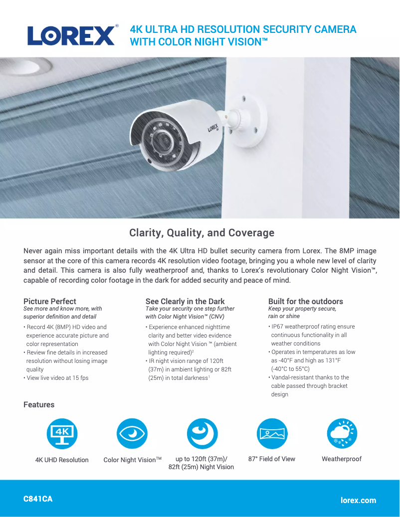 Page 1 de la notice Fiche technique Lorex C841CA