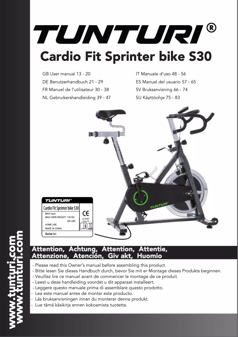 Image de la première page du manuel de l'appareil Cardio Fit S30